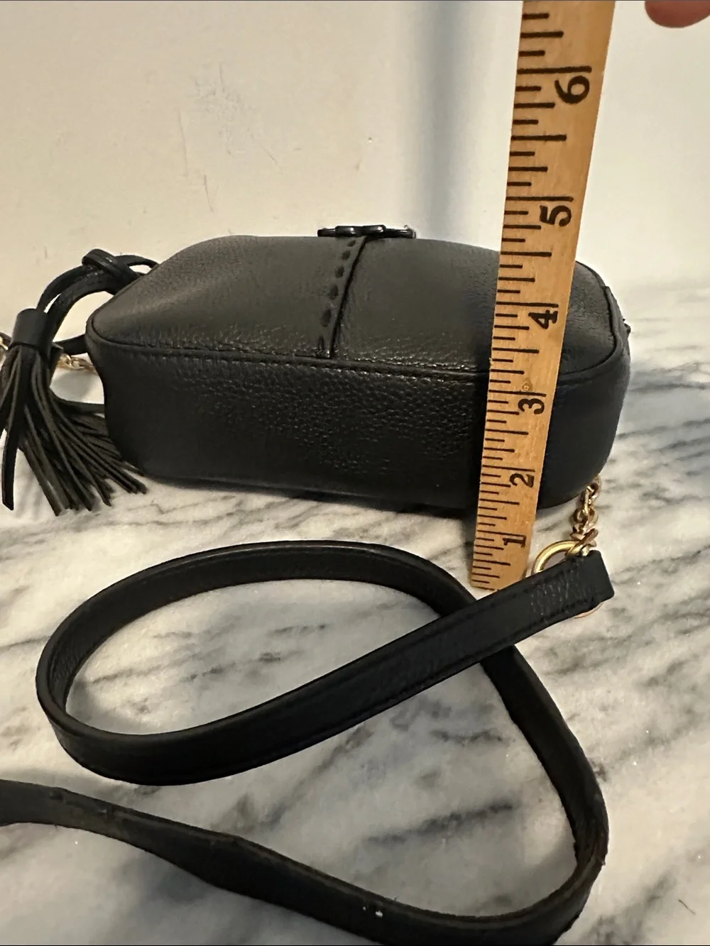 Tory Burch McGraw Black Pebbled Leather Camera Crossbody Bag Tassel